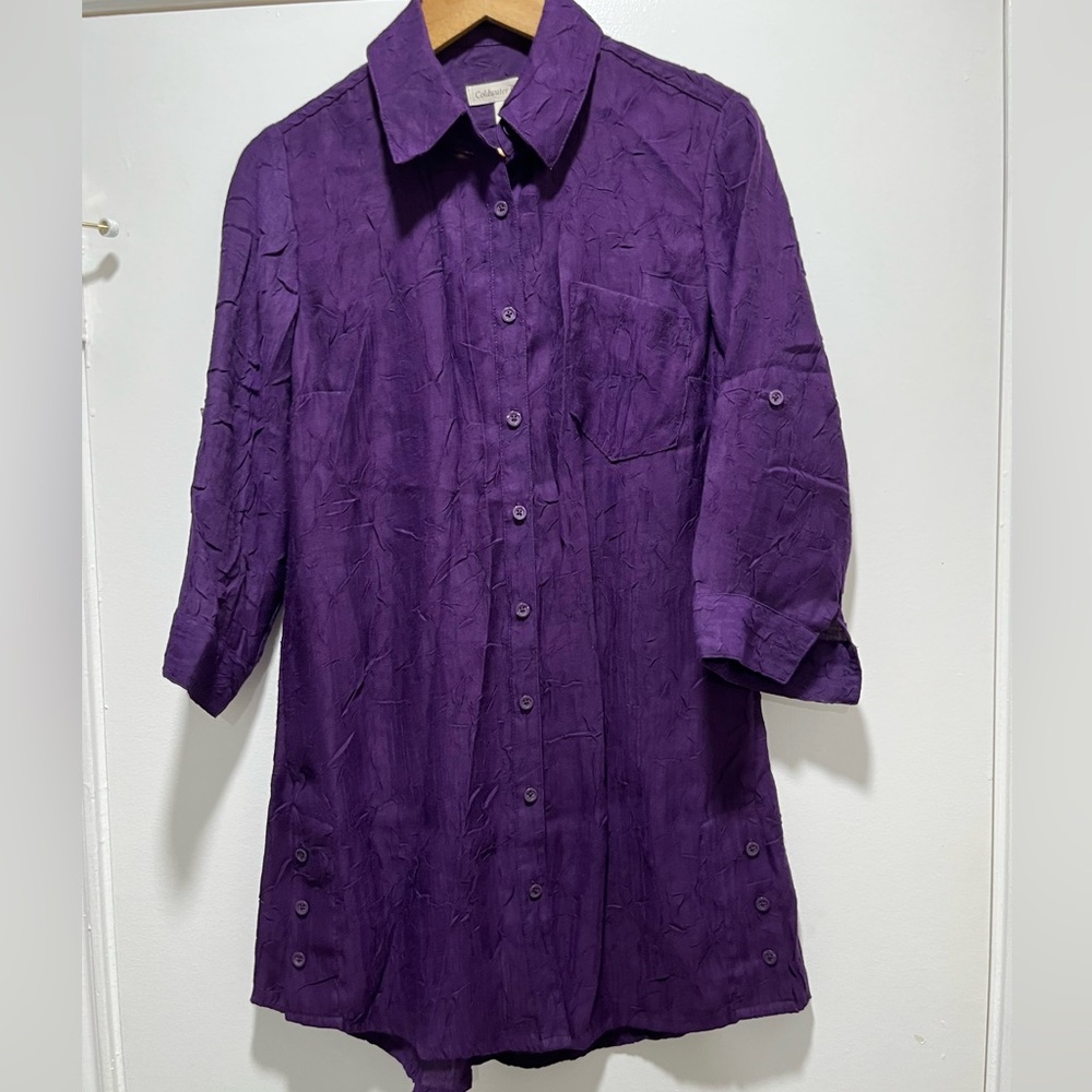 Coldwater Creek Summer Button Up Shirt Size XS Purple 3/4 Sleeves